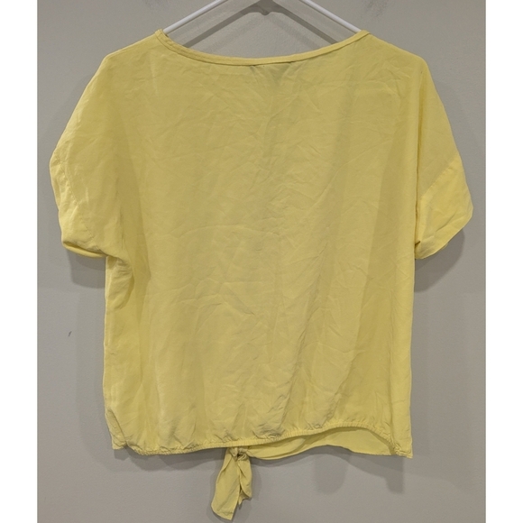 Lafayette 148 Yellow 100% Silk Short Sleeve Teist Front Blouse Size Small - Picture 4 of 7